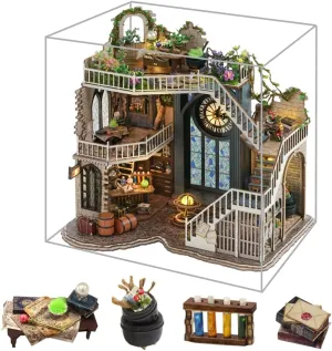 DIY Miniature Dollhouse Kit with Dust Cover,Retro Magic Wooden Dolls House Kits Build Crafts for Adults, DIY Miniature House Making Kit 1:24 Scale (Retro Magic)