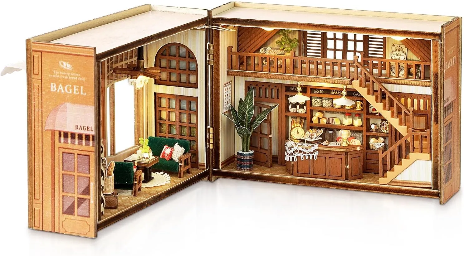 DIY Miniature Dollhouse Kit, Wooden Tiny Doll House Kit with Furniture, Creative Handmade Woodcrafts Toy for Adults, Ideal for Birthday, Christmas, Souvenir Gift, Coffee and Bakery