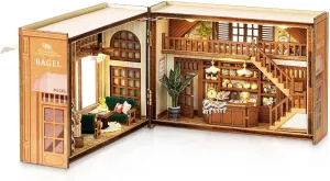 DIY Miniature Dollhouse Kit, Wooden Tiny Doll House Kit with Furniture, Creative Handmade Woodcrafts Toy for Adults, Ideal for Birthday, Christmas, Souvenir Gift, Coffee and Bakery