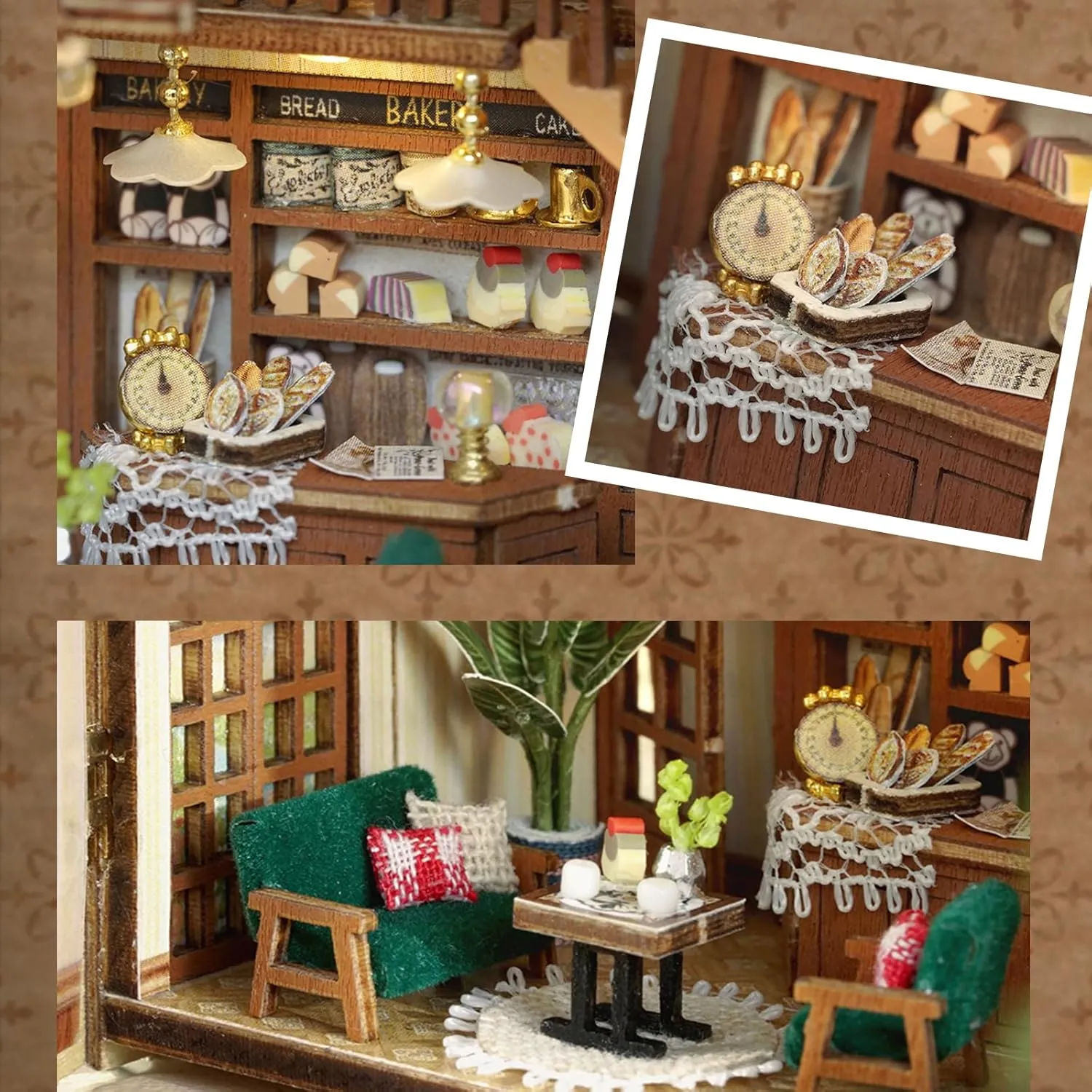 DIY Miniature Dollhouse Kit, Wooden Tiny Doll House Kit with Furniture, Creative Handmade Woodcrafts Toy for Adults, Ideal for Birthday, Christmas, Souvenir Gift, Coffee and Bakery