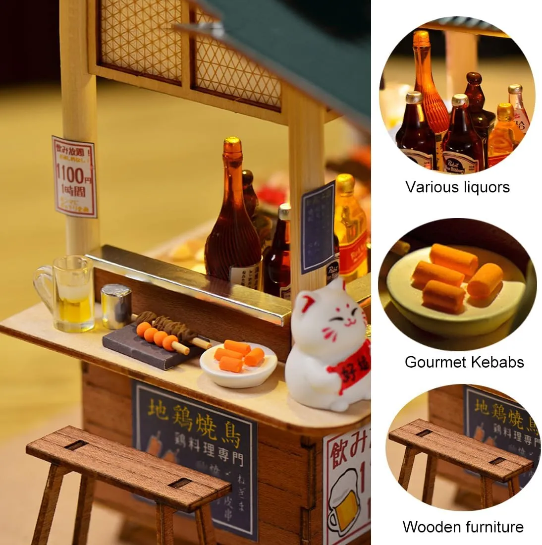 DIY Miniature Dollhouse Kit,Japanese Shop Wooden Dollhouse,Tiny House kit with Furniture and LED Lights Building Model Puzzle Toy for Adult Creative Gifts