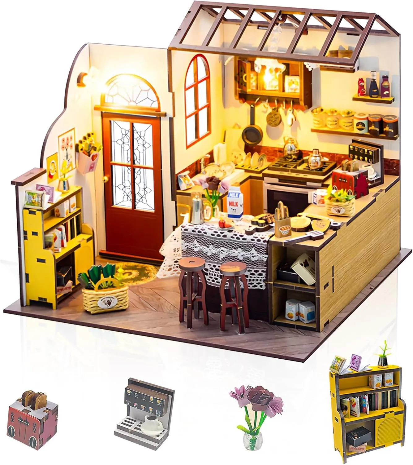 DIY Miniature Dollhouse Kits, Tiny House Kit with Light, Doll House Kits for Adults to Building, Unique Gift for Birthday Christmas Day, Kitchen