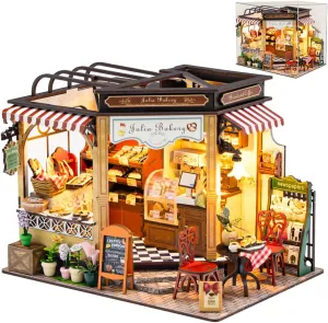 DIY Miniature House Kit, Wooden Garden Mini House with Furniture & LED Light, Creative Dollhouse Kit, Model Building Kit for Adults, Kids (Bakery)