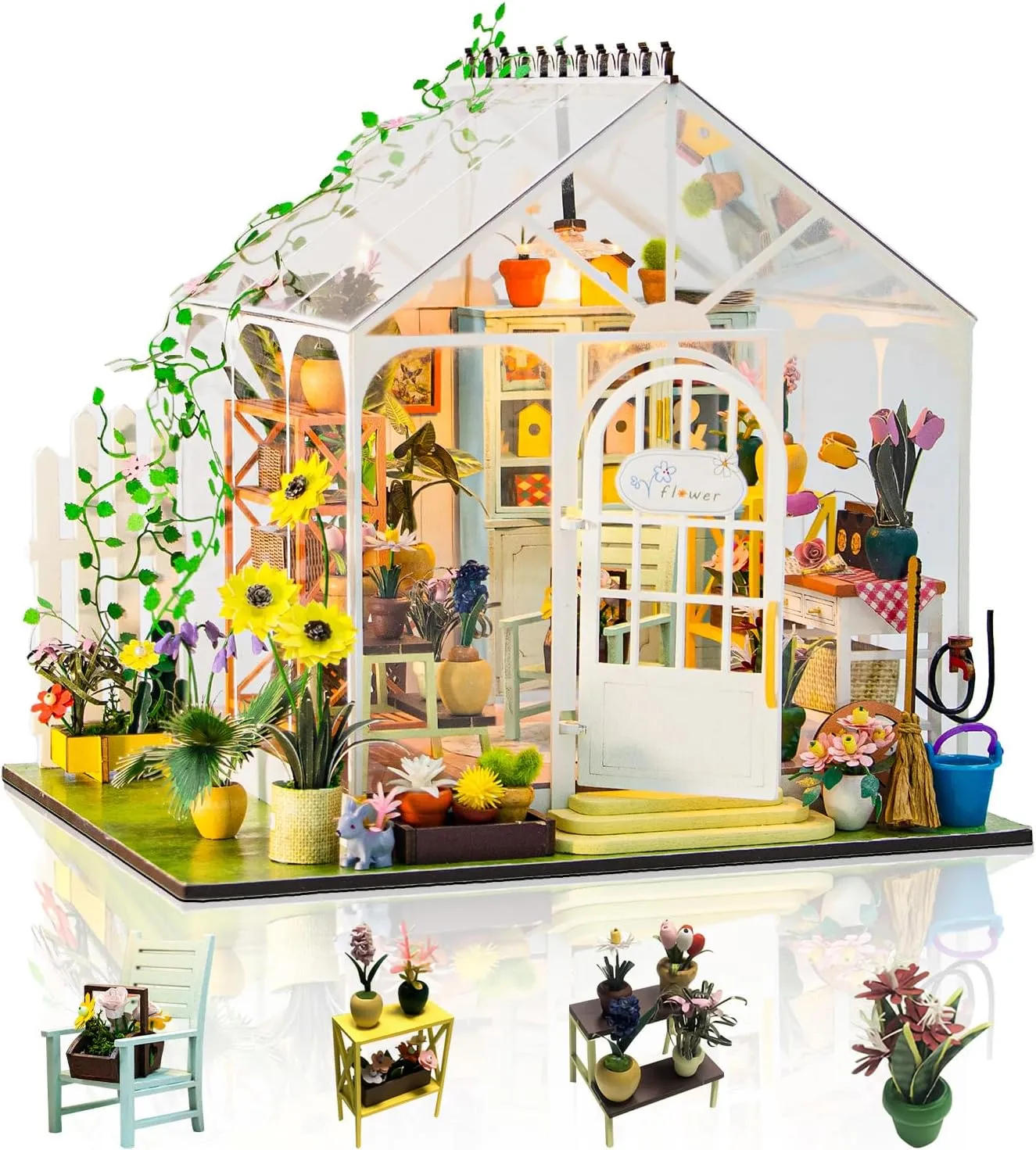 DIY Miniature House Kits, Tiny House Kit, Doll House Kits for Adults to Building, Unique Birthday Christmas Day Gift for Family and Friends, Flower House