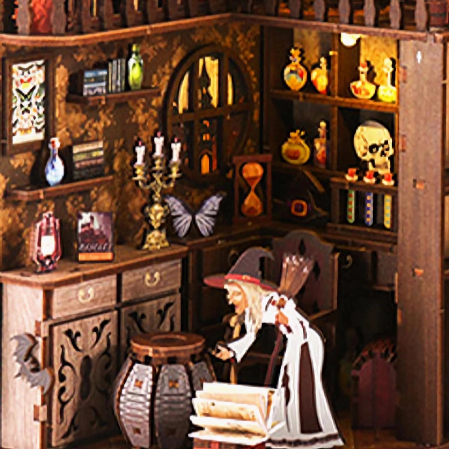 DIY Book Nook Kit, 3D DIY Miniature Dollhouse Kit, Wooden Booknook Bookshelf Insert Decor, Wood Dollhouse Bookend Model, Gift for Kids Teens Adults, Magic Night