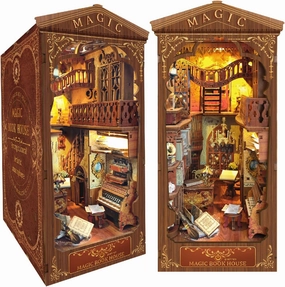 DIY Book Nook Kit 3D Puzzle Wooden Bookends Dollhouse Decorative Bookend Toy for Teenagers Stand Kit Model Kits for Adults to Build 3D Creativity Kit with LED Light