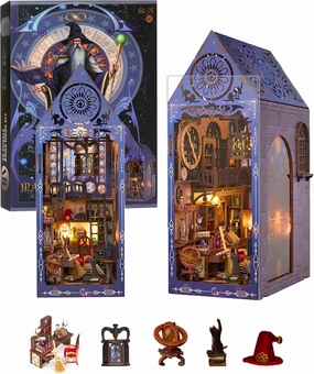 DIY Book Nook Kit - 3D Wooden Puzzle Booknook for Adults, Miniature House Dollhouse Kit for Bookend Bookshelf Insert Decor, Magic Book Model Build Gift for Teen Girls Boys Women Men