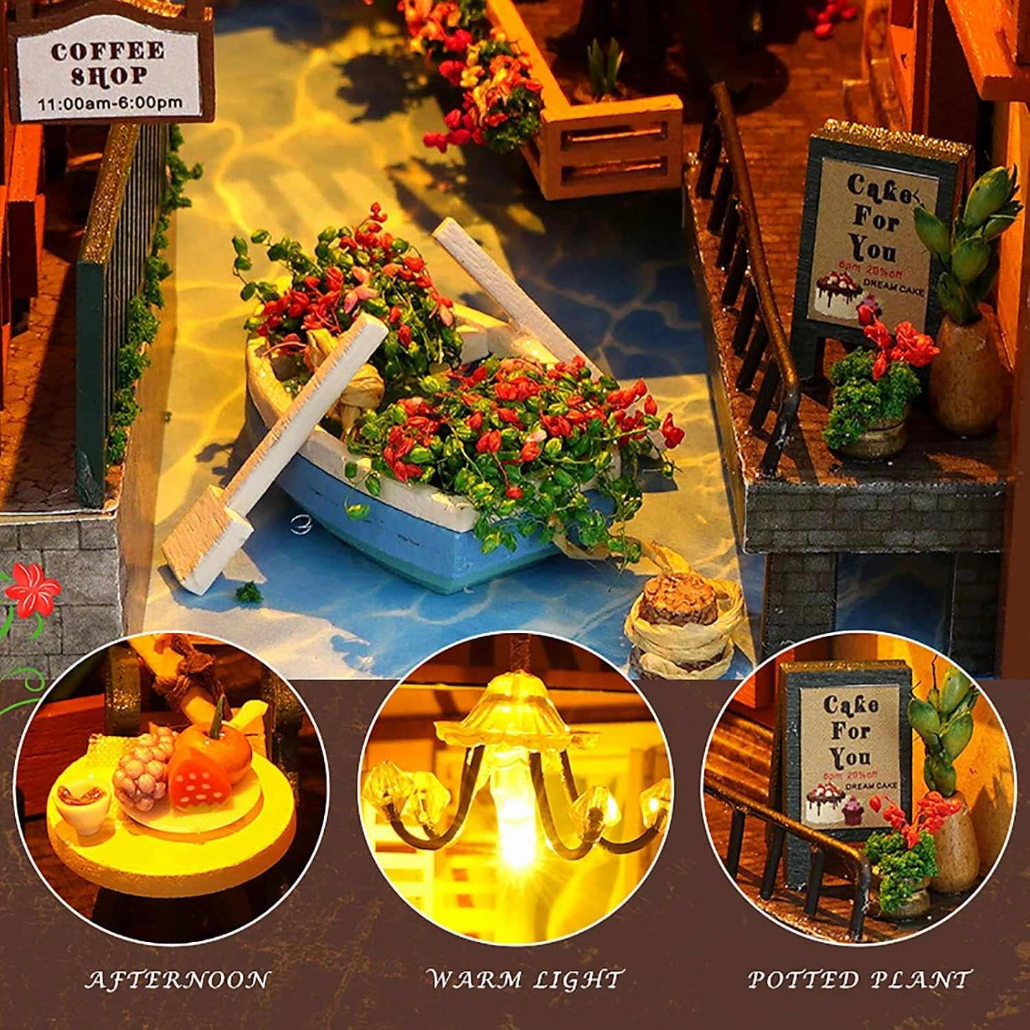 DIY Book Nook Kit, DIY Dollhouse Booknook,Booknook Shelf Insert Decor Alley, 3D Dollhouse Wooden Puzzle Bookends, Book Nook Miniature Kits with LED Light for Adults, (Town)