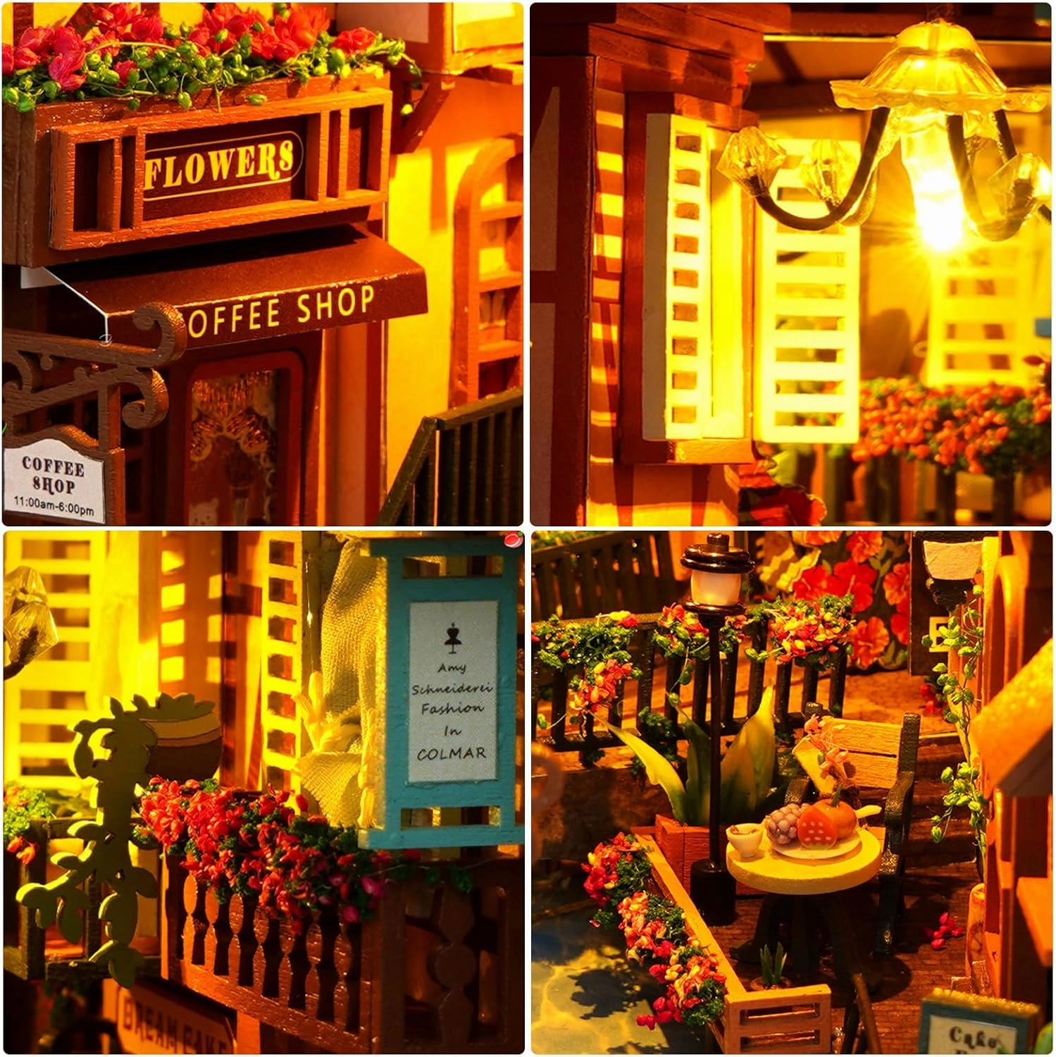 DIY Book Nook Kit, DIY Dollhouse Booknook,Booknook Shelf Insert Decor Alley, 3D Dollhouse Wooden Puzzle Bookends, Book Nook Miniature Kits with LED Light for Adults, (Town)