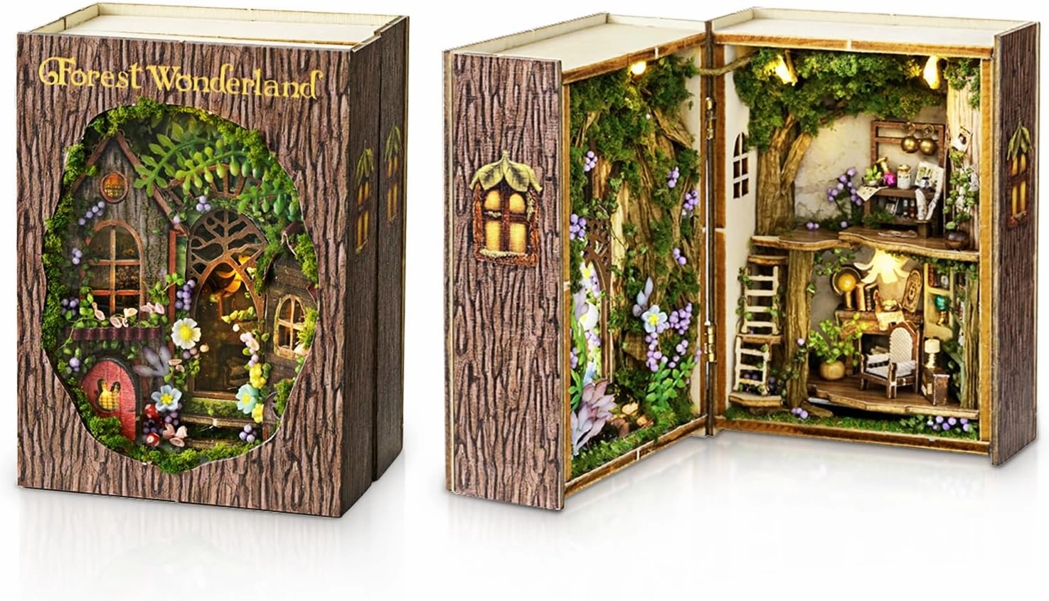 DIY Miniature Dollhouse Kit, Wooden Tiny Doll House Kit with Furniture, Creative Handmade Woodcrafts Toy for Adults, Ideal for Birthday, Christmas, Souvenir Gift, Forest Wonderland
