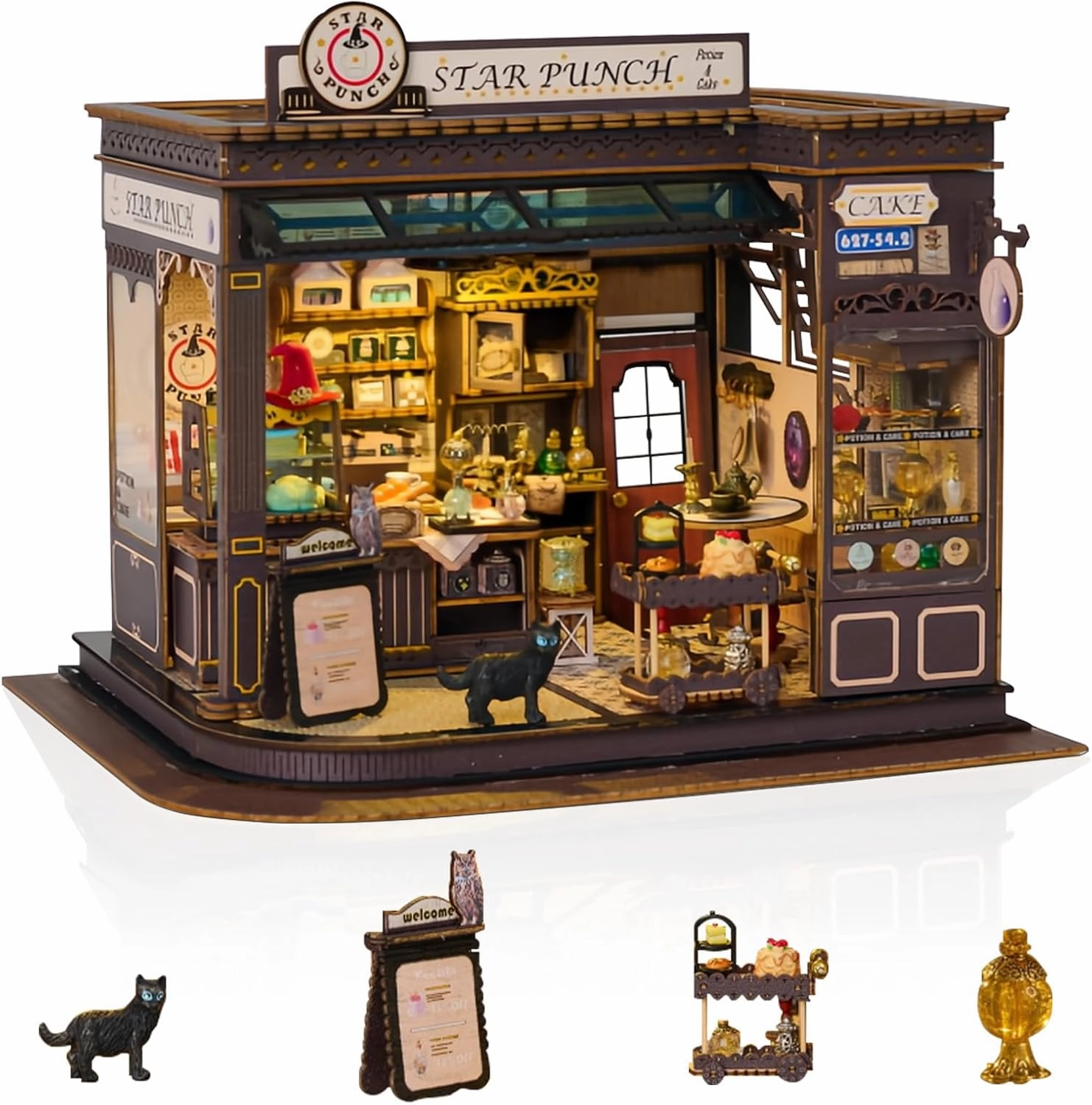 DIY Miniature Dollhouse Kits, Tiny House Kit with Light, Doll House Kits for Adults to Building, Unique Gift for Birthday Christmas Day, Cakehouse