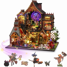 DIY Miniature House Kit - Tiny House Model Kit Dollhouse - 3D Wooden Dollhouse Miniature Kit Holor Magic City with LED Light and Tools Hobby Birthday Gifts for Kids and Adults