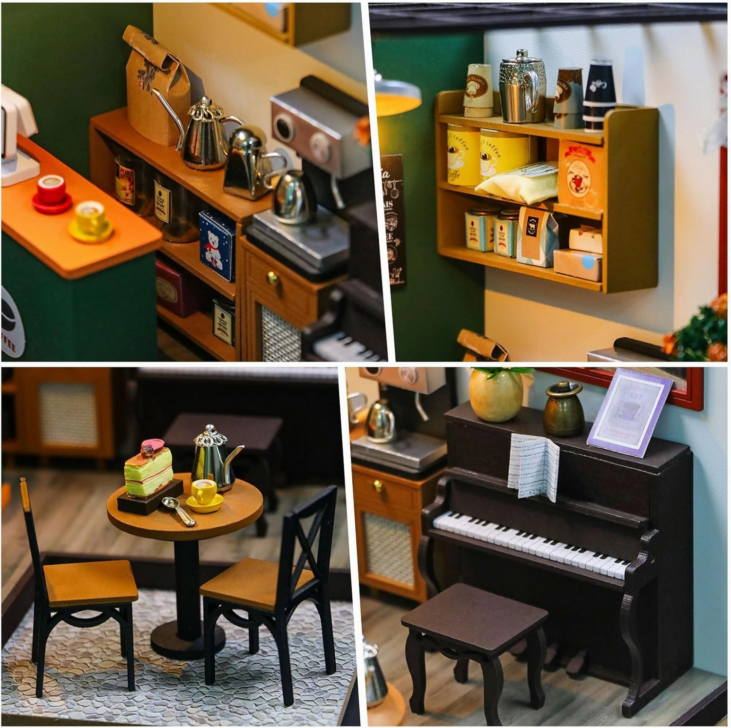 DIY Miniature House Kit,Tiny House Coffee Shop with Furniture & LED,DIY Dollhouse Miniature Kit for Adults Teen,Mini House Building kit,3D Wooden Craft Mini Model Kit,Birthday Gifts Home Decor