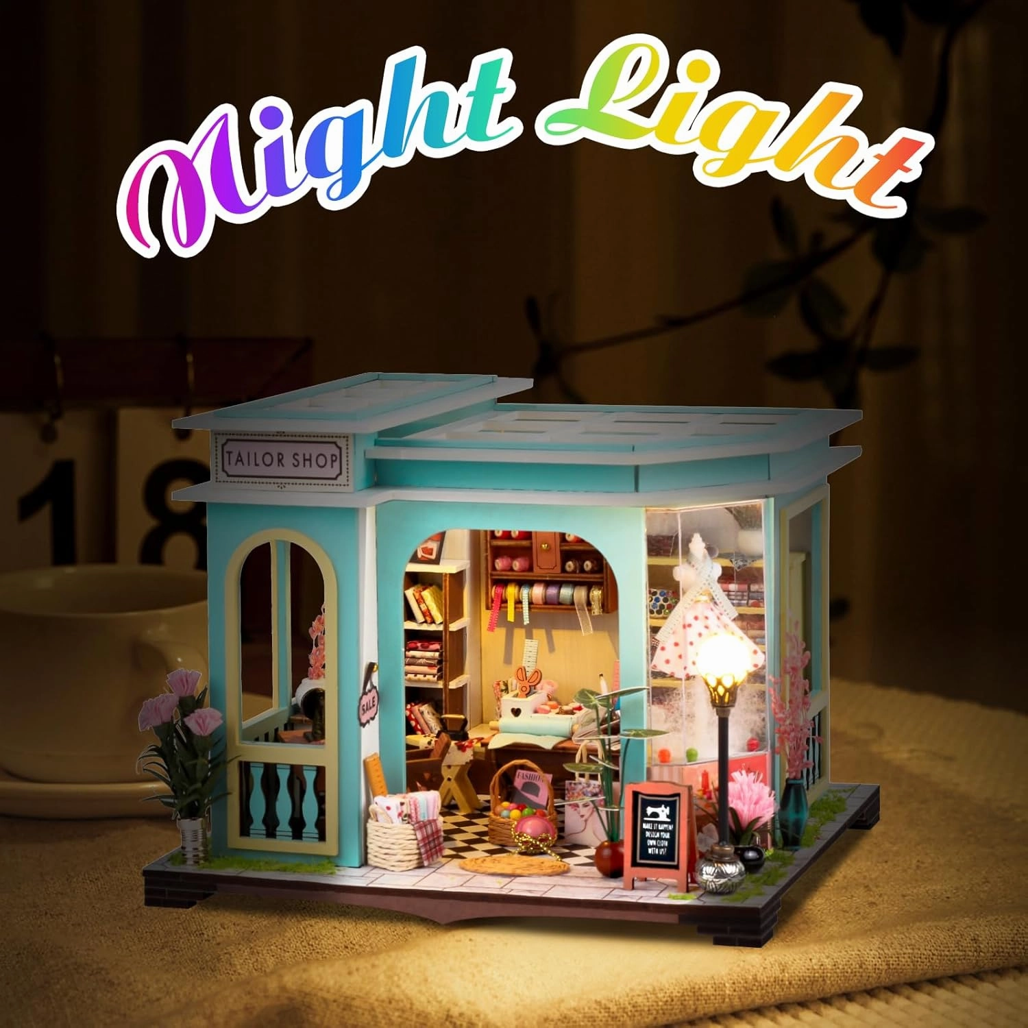 DIY Miniature House Kit,Tiny House Tailor Shop with Furniture & LED,DIY Dollhouse Miniature Kit for Adults Teen,Mini House Building kit,3D Wooden Craft Mini Model Kit,Birthday Gifts Home Decor