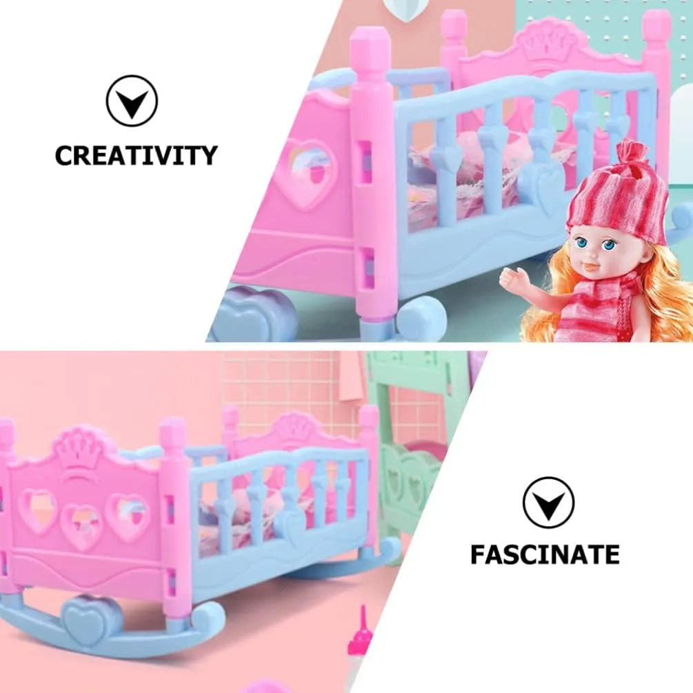 Doll Shaker Model Plastic Mini Cradle Child Toy Baby Bed Crib Cots Furniture Nursery Decoration Miniture Dollhouse Crib Babies Toy