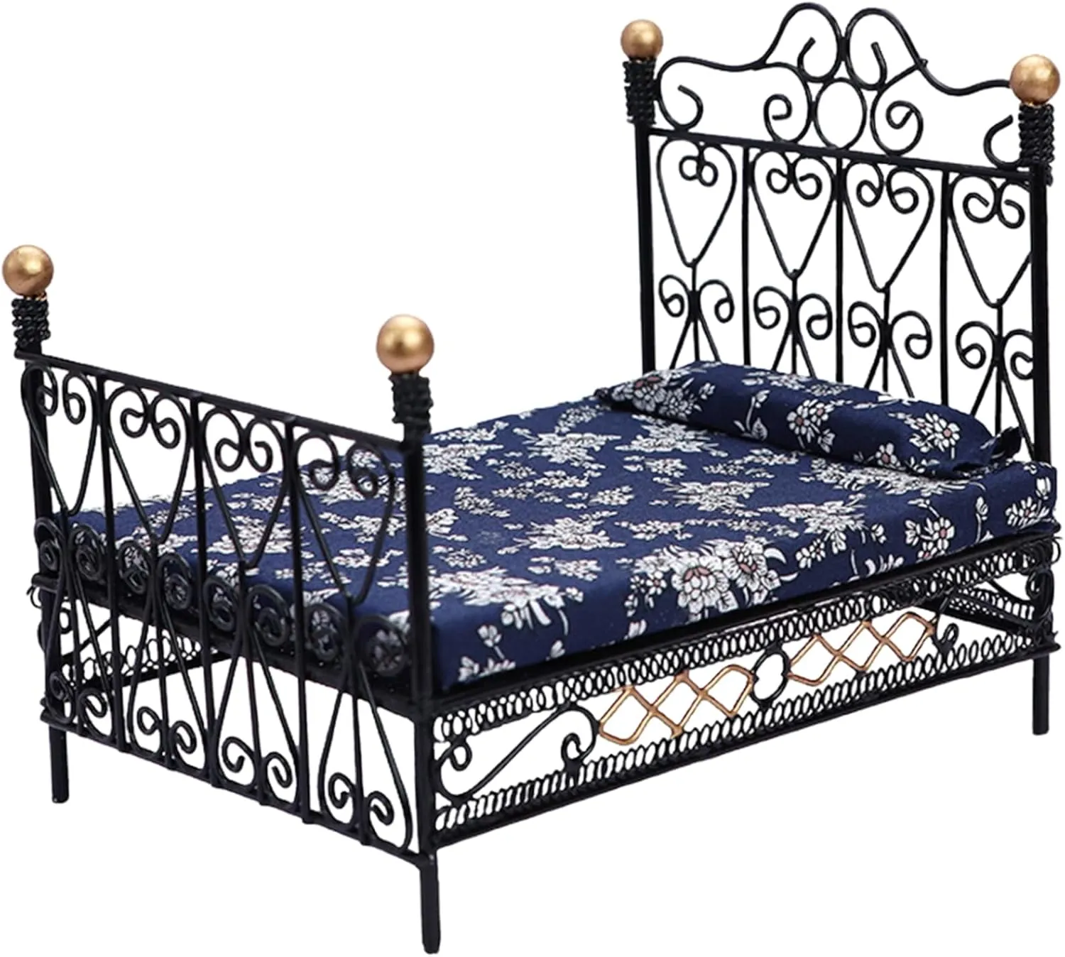 Dollhouse Bed 1:12 Scale Cute Realistic Doll Bed with Mattress & Pillow Mini Bed Creative DIY Miniature Dollhouse Accessories for Children Playing Gift, Black,Mini Bed