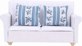 Dollhouse Furniture on 1/12 Scale of Miniature Sofa - Wooden Miniature Sofa Set with Cushions for Dollhouse Living Room and Bedroom Decoration Accessories(Two-seat Sofa with Cushions)