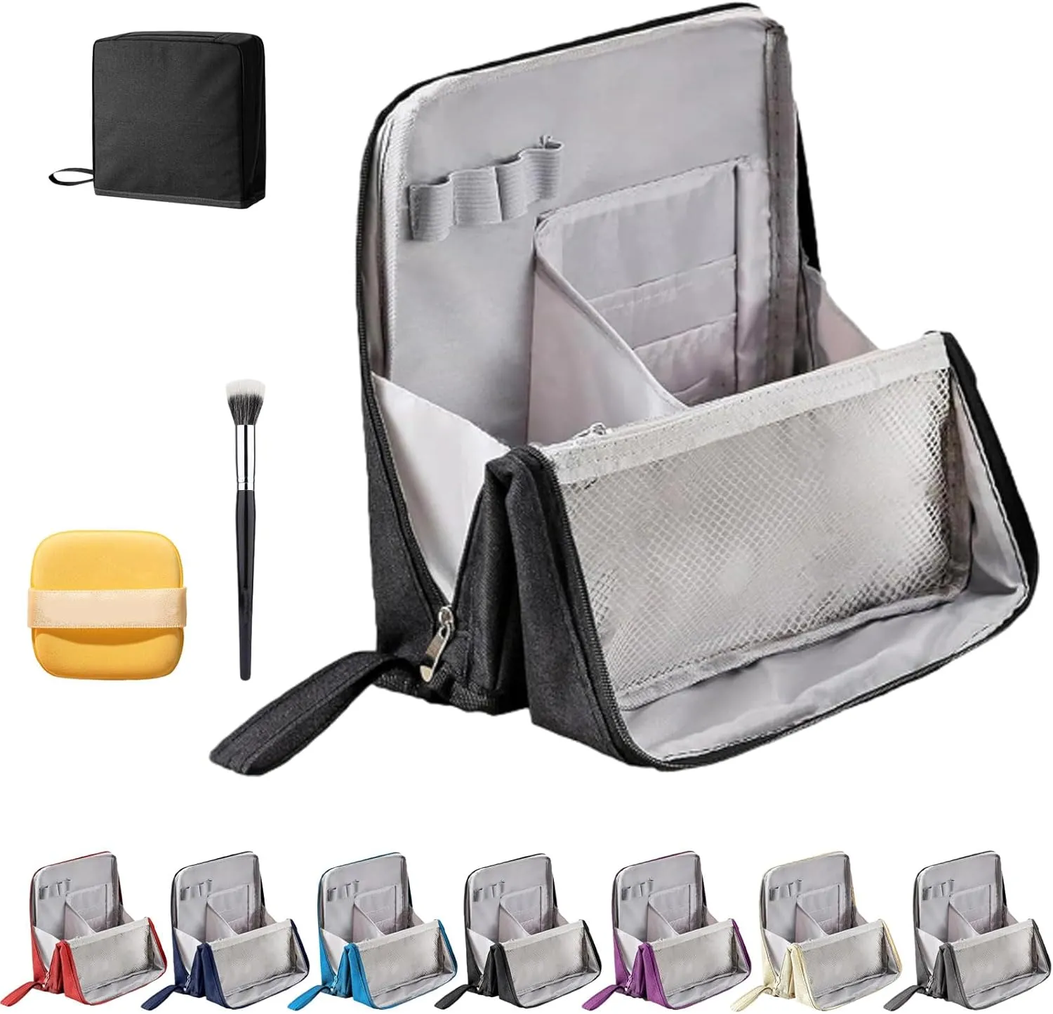 Doresty Makeup Bag, Doresty Standing Makeup Bag – Portable, Large Capacity, Waterproof Standing MakeupBag with Compartments, Multifunctional Travel Cosmetic Bag (Black)
