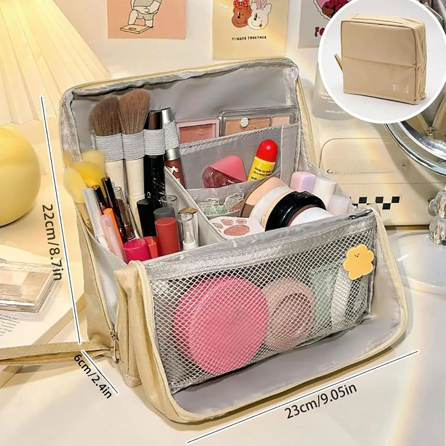 Doresty Makeup Bag, Doresty Standing Makeup Bag – Portable, Large Capacity, Waterproof Standing MakeupBag with Compartments, Multifunctional Travel Cosmetic Bag (Black)