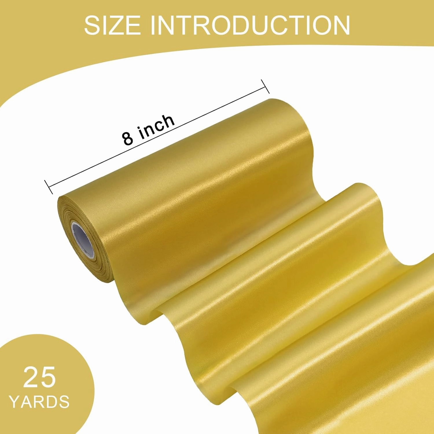 Double Face 8 Inch Wide Satin Ribbon 25 Yards Gold Silk Ribbon Spool Perfect for Ceremony Openings Weddings Decoration Chair Sashes Table Hair Car Bows