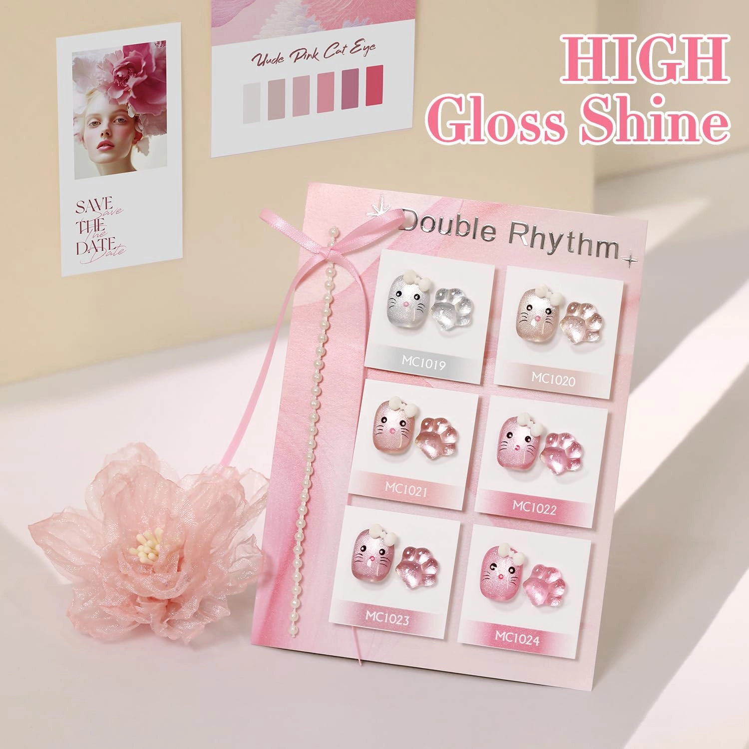 Double Rhythm 6 Colors Cat Eye Gel Polish Set Shimmer Glitter with Magnet Holographic Reflective Magnetic UV Nail Art Kit (6-Kit 14)