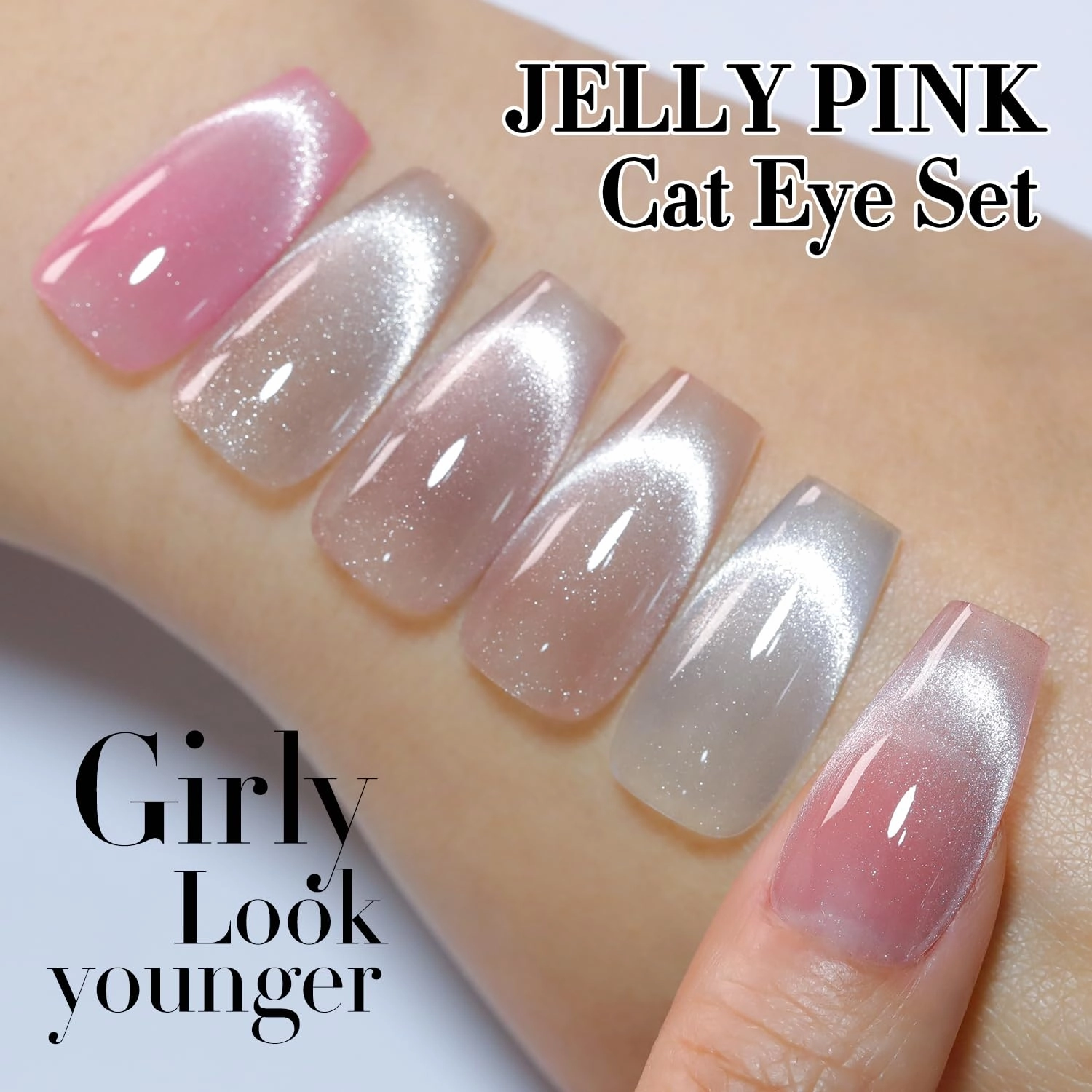 Double Rhythm 6 Colors Cat Eye Gel Polish Set Shimmer Glitter with Magnet Holographic Reflective Magnetic UV Nail Art Kit (6-Kit 14)