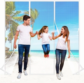 Double-Sided Opening Magnetic Screen Door for French Front Back Patio Car Garage Doors, 138x75 inch Double Opening Net Mesh Curtain with Magnet, Easy Assembly & Pass White