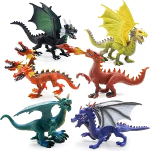 Dragon Toy Figures Cake Topper 6Pcs Ancient Realistic Dragon Figurines Mini Dragon Toys Action Figurine Flying Dragon Statue in Assorted Colors and Styles Kids Toys Birthday Party Decorations