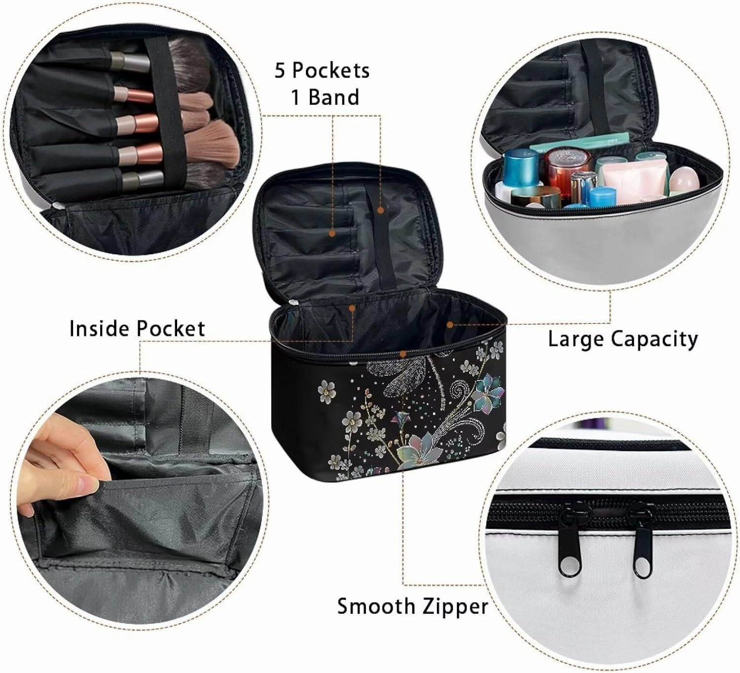 Dragonfly Travel Cosmetic Bags for Women Portable Toiletry Organizer Bag Makeup Bag Coin Purse Lipstick Cosmetic Accessories Organizer Large Travel Kit Storage Pouch