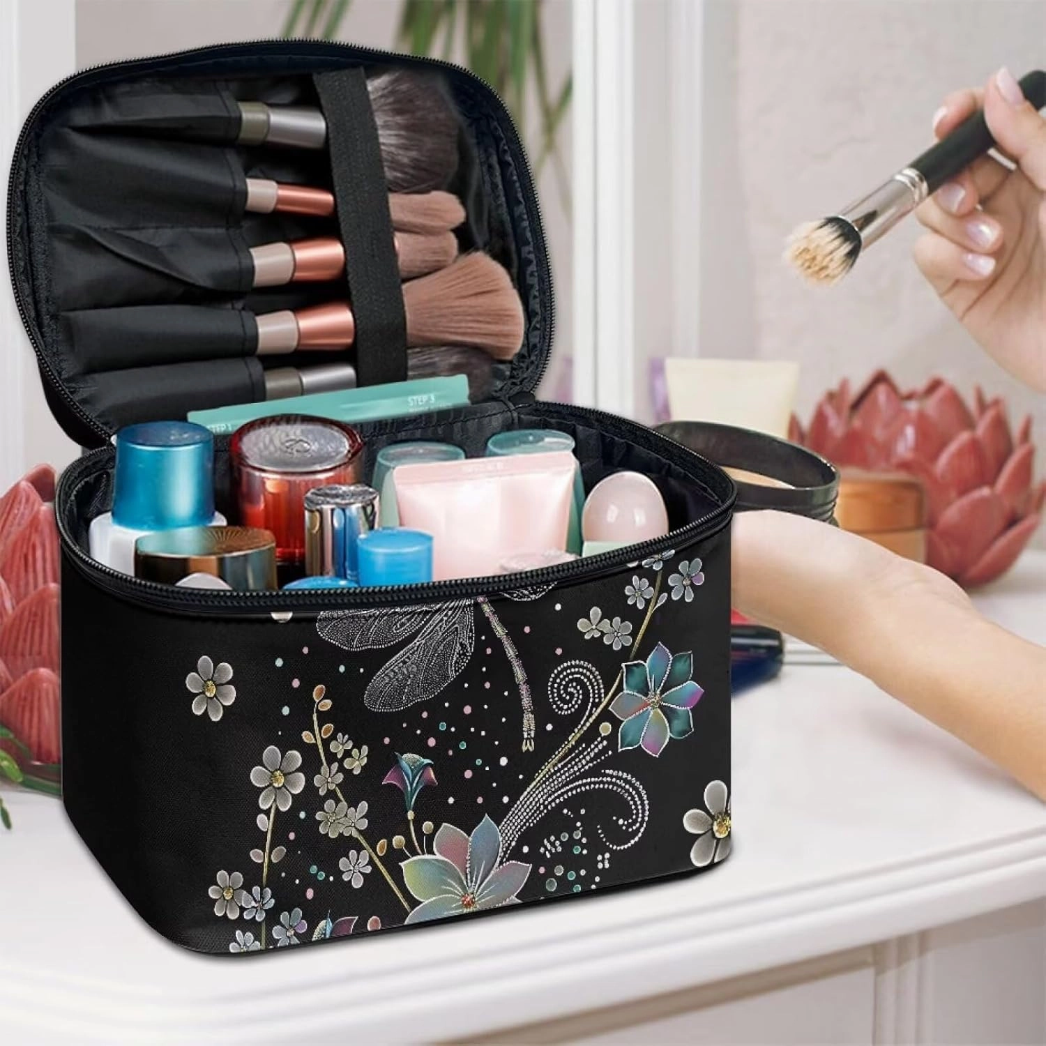 Dragonfly Travel Cosmetic Bags for Women Portable Toiletry Organizer Bag Makeup Bag Coin Purse Lipstick Cosmetic Accessories Organizer Large Travel Kit Storage Pouch