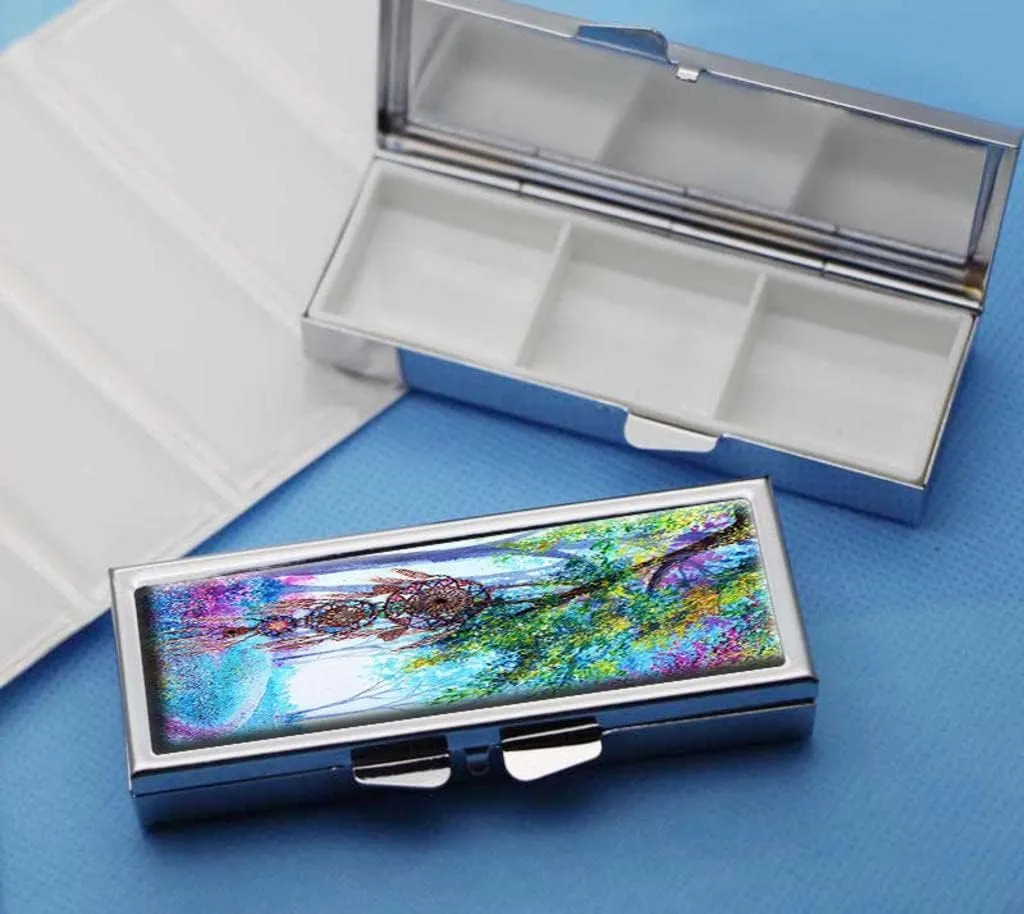 Dreamcatcher Forest Lane Pill Box for Purse or Pocket Pill Case Decorative Boxes Gift Box Pill Organizer for Travel Pill Box