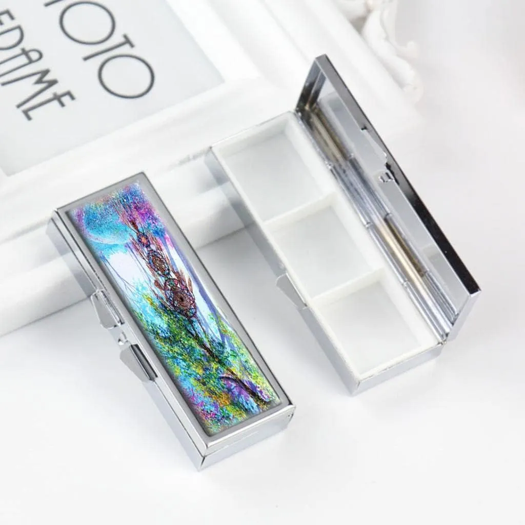 Dreamcatcher Forest Lane Pill Box for Purse or Pocket Pill Case Decorative Boxes Gift Box Pill Organizer for Travel Pill Box