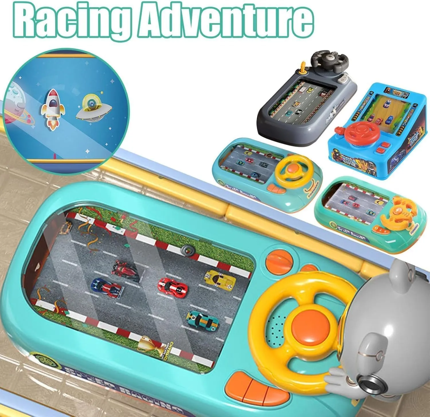 Driving Simulator for Kids, Simulation Steering Car Racing Adventure Toy with Steering Wheel, Steering Wheel Toy with Music and Vehicle Sound Effects, Driving Games for Boys 3＋Years Old (Black)