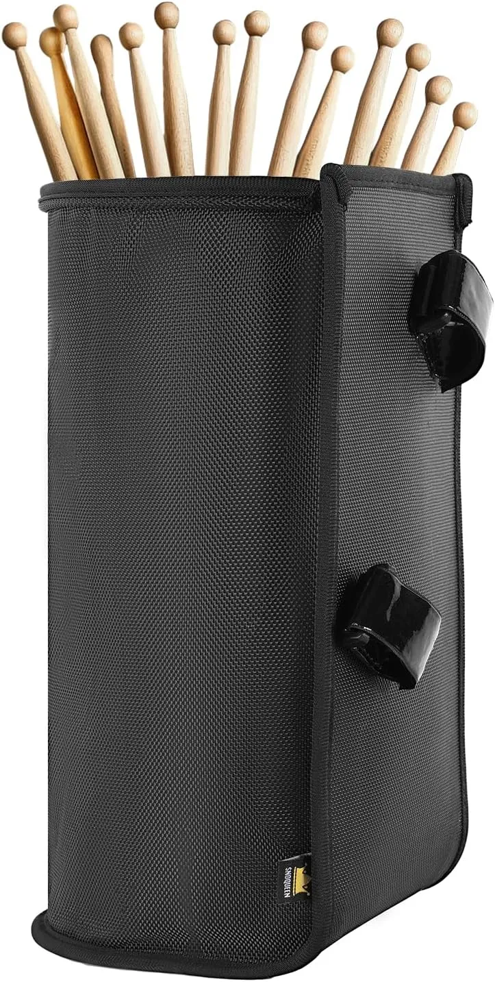 Drum Sticks Holder Bag for Drumsticks and Mallets Holds Up to 10 Pairs, Anti-falling Drumsticks Holder Bag with No-Slip Two Straps, Large Capacity Drum Stick Holder (Black)