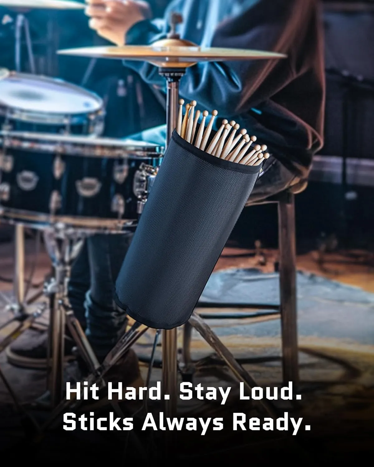 Drum Sticks Holder Bag for Drumsticks and Mallets Holds Up to 10 Pairs, Anti-falling Drumsticks Holder Bag with No-Slip Two Straps, Large Capacity Drum Stick Holder (Black)