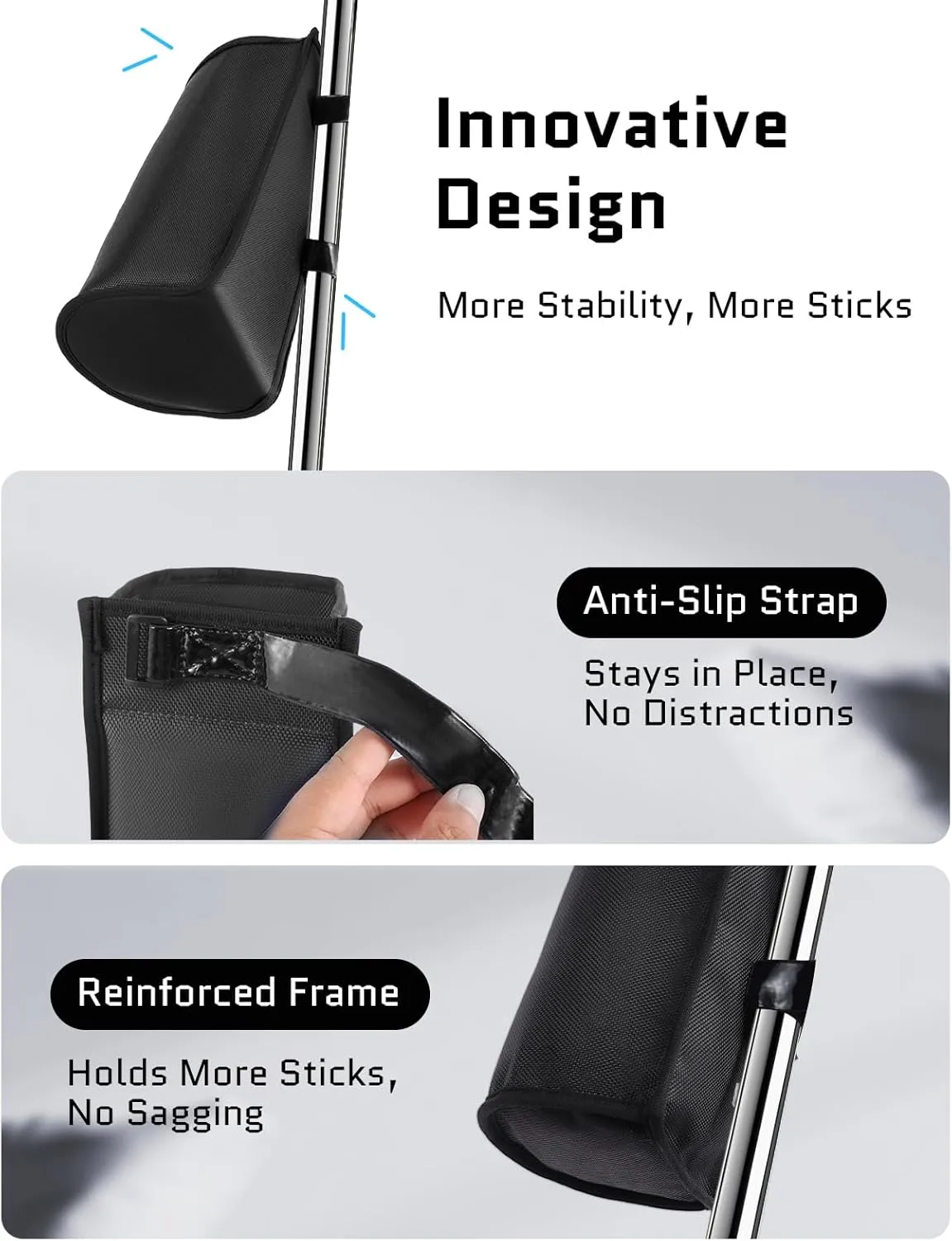 Drum Sticks Holder Bag for Drumsticks and Mallets Holds Up to 10 Pairs, Anti-falling Drumsticks Holder Bag with No-Slip Two Straps, Large Capacity Drum Stick Holder (Black)