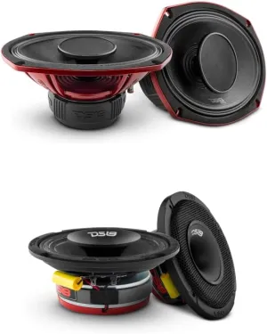 DS18 Hybrid Speaker Bundle - 2X 6.5 Shallow Mid-Range Speaker Built-in Driver with 2X 6x9 Midrange Water Resistant Loudspeakers with Compression Driver Horn, Grills Included