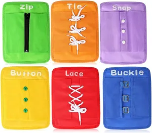 Early Learning Basic Life Skills Fine Motor Dressing Board Preschool Supplies - Zip, Snap, Button, Buckle, Lace & Tie for Toddler 1-3 Activity Busy Board Toy