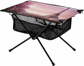 Eiffel Tower Pattern Portable Folding Camping Table, Compact Lightweight Beach Table with Carrying Bag for Outdoor Picnics, BBQs, Camp