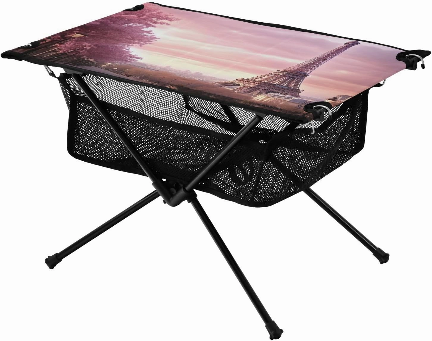 Eiffel Tower Pattern Portable Folding Camping Table, Compact Lightweight Beach Table with Carrying Bag for Outdoor Picnics, BBQs, Camp