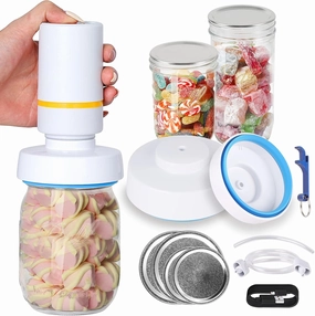 Electric Mason Jar Vacuum Pump Kit: Wide Mouth Jars Compatible with Food Saver Vacuum Sealer Machine