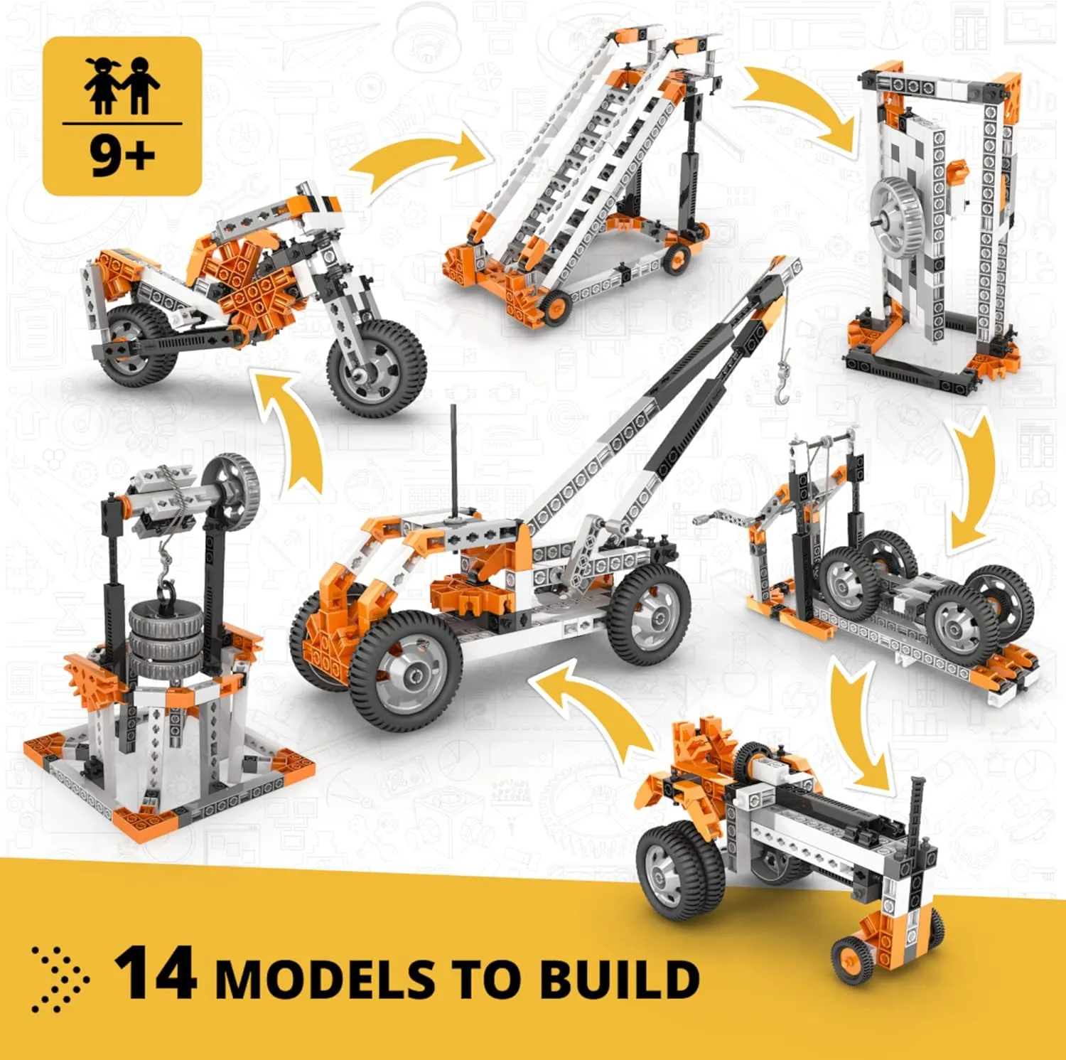 Engino STEM Toys, Mechanics: Wheels, Axles & Inclined Planes, Construction Toys for Kids 9 , Fun Educational Playset, Gifts for Boys & Girls (14 Model Options)