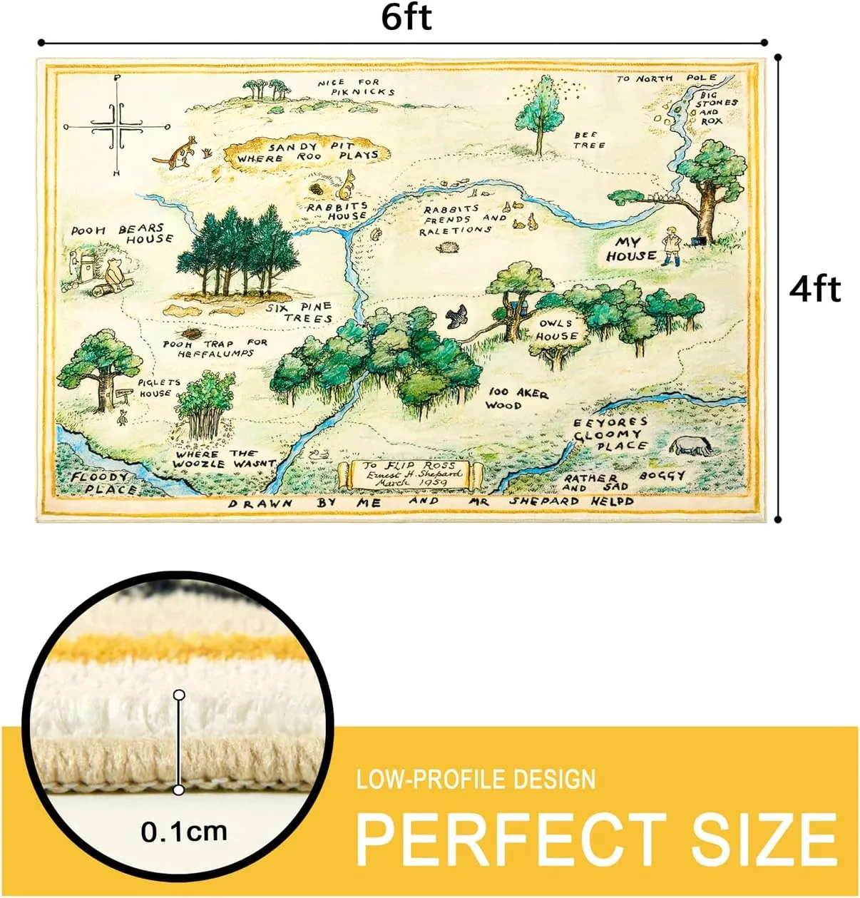 Estmy 4x6 Cute Woodland Nursery Rugs for Girls Boys Neutral Non Slip Washable, Stain Resistant Soft Shaggy Cartoon Fun Map Kids Playroom Rug, Vintage Whimsical Retro Area Rugs Carpet for Kids Bedroom