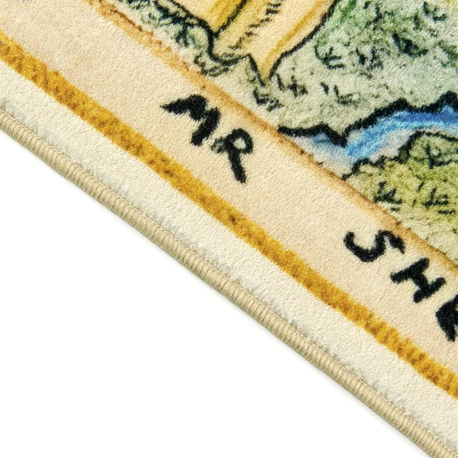 Estmy Washable Vintage Woodland Rug, 3x5 Cute Fun Nursery Rugs for Girls Boys Neutral, Thin Pile Faux Wool Soft Stain Resistant Hundred Acre Wood Map Rug, Cartoon Retro Kids Play Rug Infant Playmat