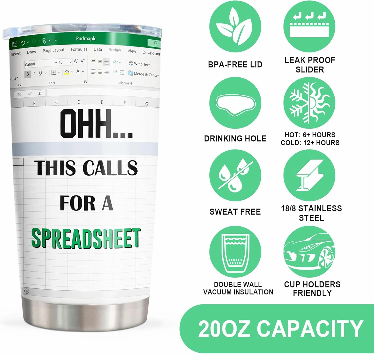 Excel Mug - Accountant Gifts for Women/Men, Funny Spreadsheet Mug, 20oz Tumbler
