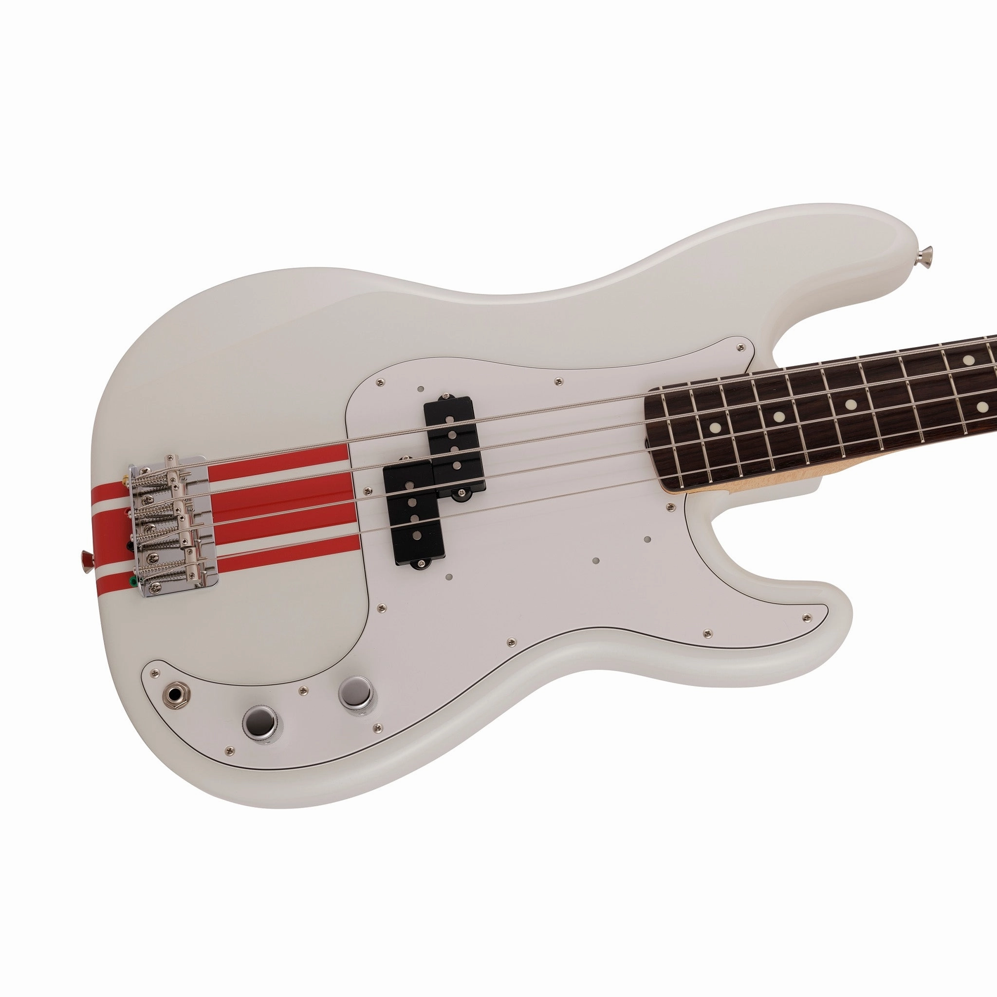 Fender Japan Traditional II 60s Precision Bass Guitar, RW FB, Olympic White / Red Stripes