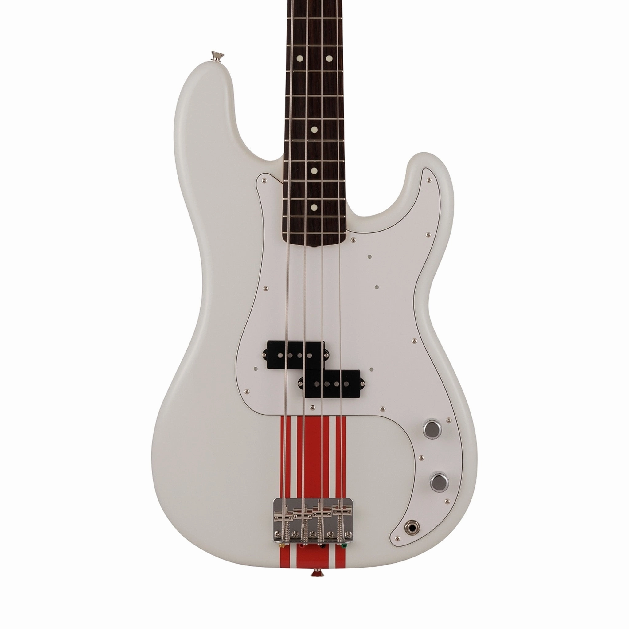 Fender Japan Traditional II 60s Precision Bass Guitar, RW FB, Olympic White / Red Stripes