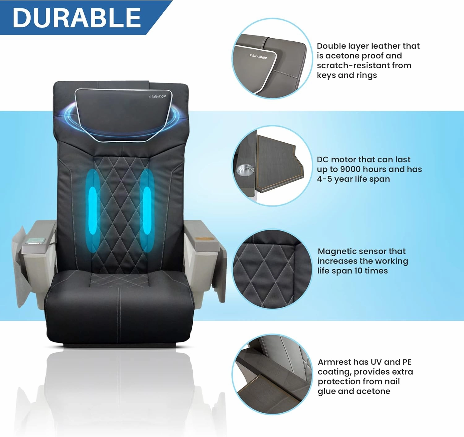 FIOR Shiatsulogic Pedicure Chair FX Black with Marble Trim Pedicure Tub w/Discharge Pump & Pipe-Less Magnetic Jet Pedicure Spa, White Cover Set