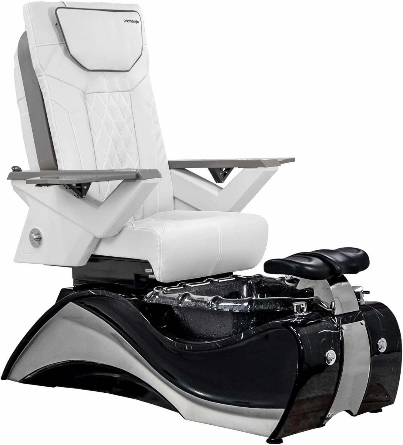 FIOR Shiatsulogic Pedicure Chair FX Black with Marble Trim Pedicure Tub w/Discharge Pump & Pipe-Less Magnetic Jet Pedicure Spa, White Cover Set