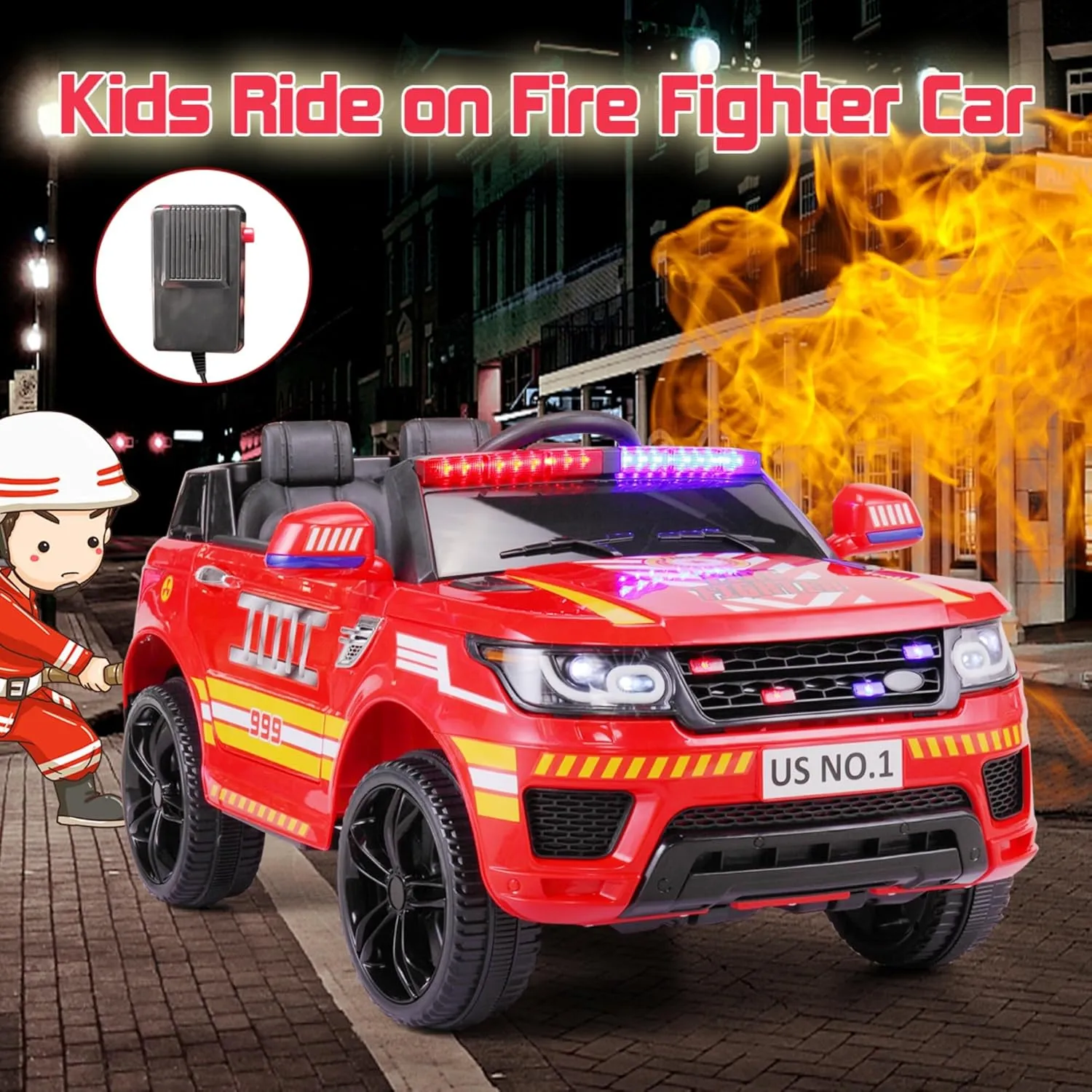 Fire Truck Ride on Toys TOBBI 12V Fire Engine Giant Firetrucks Firefighter Fireman Ride On Car with Remote Control, Siren-Call, Walkie-Talkies, Bluetooth for Toddlers, Red